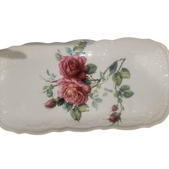 Godinger & Co Rose Tray Dinner Serveware Multi-use Display White Pink - Picture 4 of 8